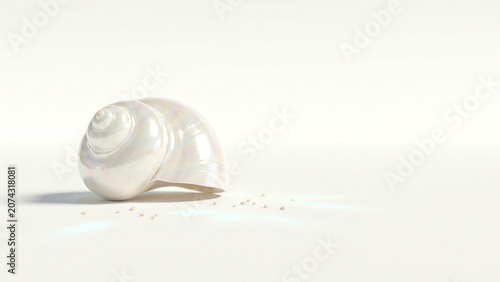 Radiant Pearlescent White Seashell on Cream Sand Background Serenity Perfect for Summer Advertising Wellness Spa Brochure Greeting Card
