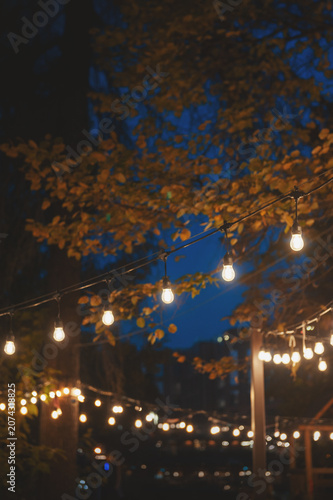 Glowing festive garland bulbs create cozy ambiance