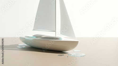 Vision Modern Sailboat with Water Ripples Glowing Pastel Backlit Sunrise Minimal Background Perfect for Travel Editorial Banner