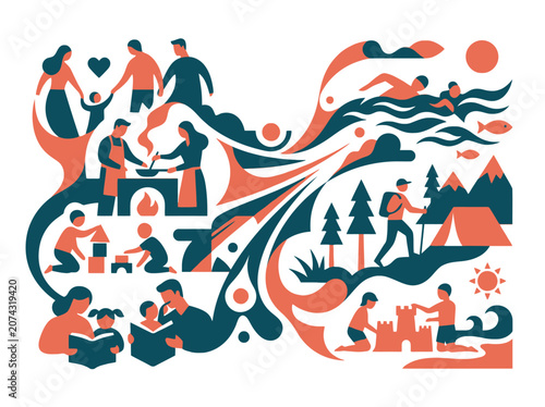 Vector illustration of family activities and outdoor recreation