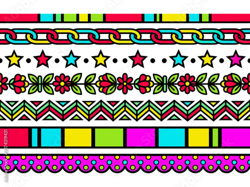 Colorful vector borders with geometric and floral patterns