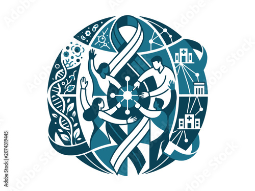 Vector illustration of people collaborating on global healthcare