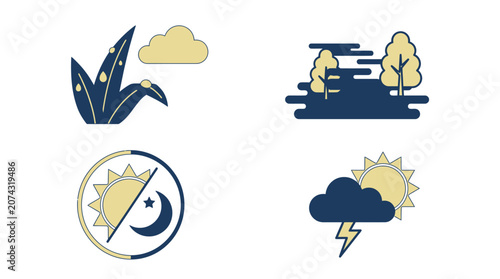 A set of simple flat icons representing various weather conditions