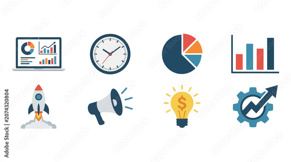 Fototapeta premium Flat business icons for marketing and financial growth