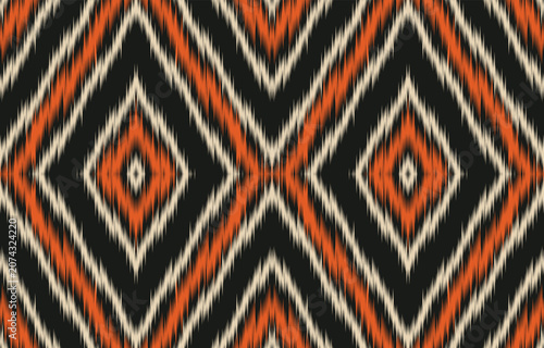 black ethnic ikat seamless pattern. hand drawn craftsmanship embroidery bohemian, abstract square geographic art fabric ikat textile material design for curtain, carpet, wallpaper, clothing, Batik.