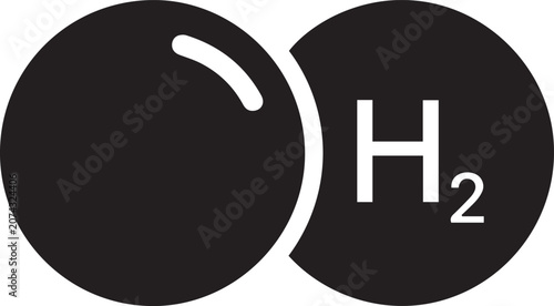 Vector illustration of a black molecular structure with H2 symbol isolated on transparent background