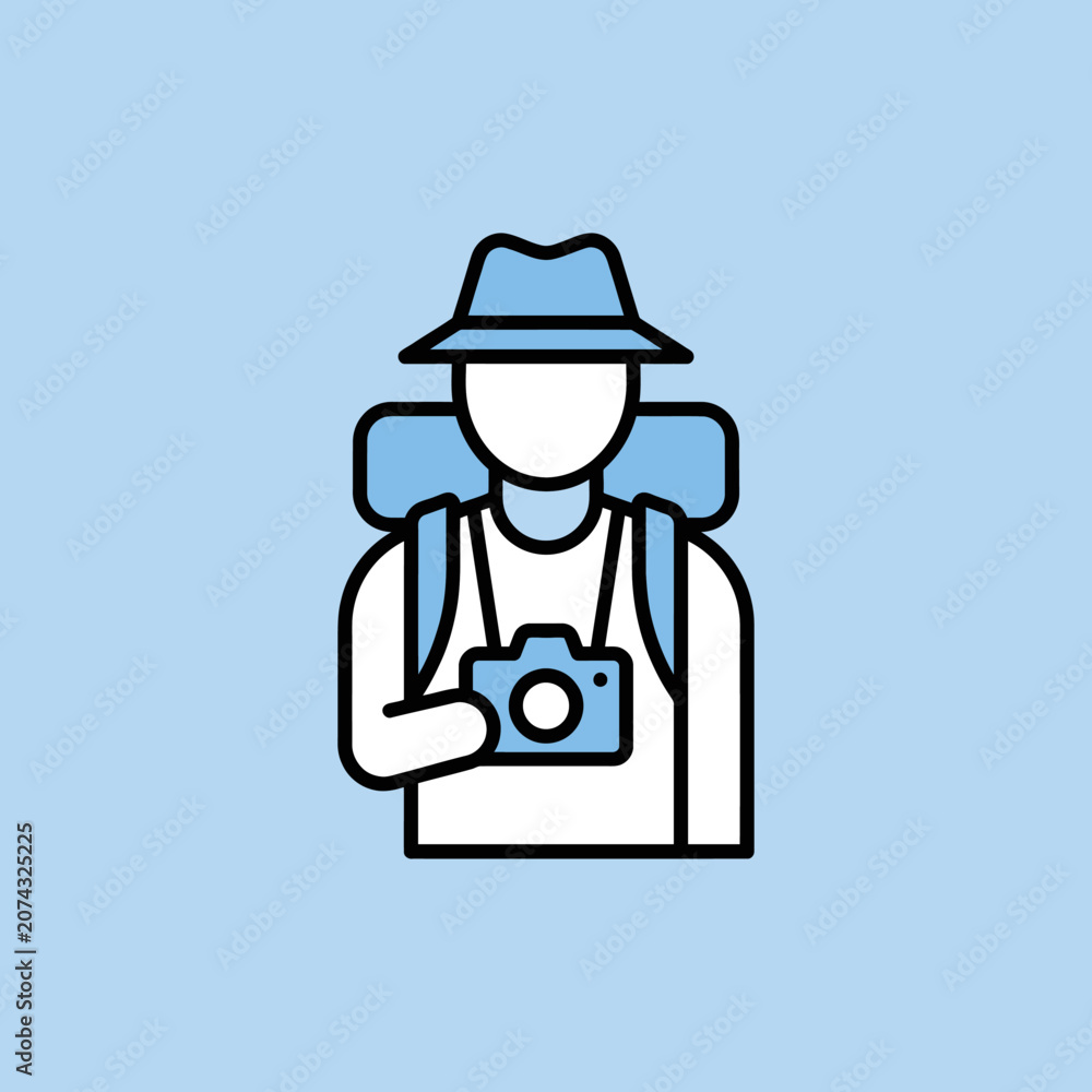 Fototapeta premium A minimalist vector icon of a tourist holding a camera