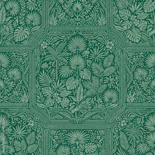 Fotografía Seamless green tropical wallpaper pattern with palm leaves