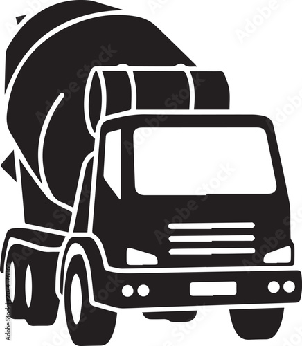 Black silhouette of a cement mixer truck isolated on white background