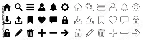 Essential UI Icons Set – Black Solid and Outline User Interface Vector Collection for Web and Mobile Apps