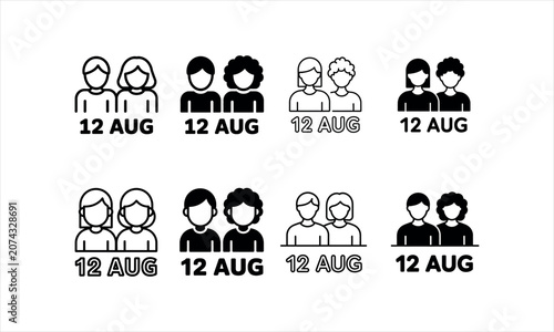 Diverse Couple Icons Representing August 12th Date people