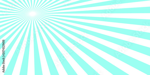 Abstract light cyan sunburst background with white rays.