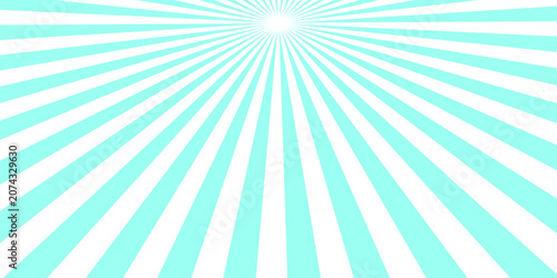 Abstract light cyan sunburst background with white rays.