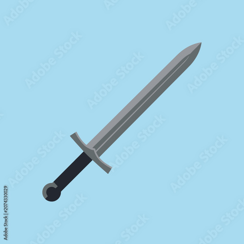 Quadro su tela A flat vector illustration of a medieval steel sword