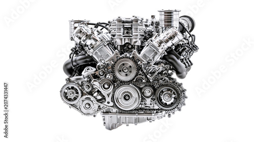 Obraz na płótnie V8 Engine Block with Gears and Tubes