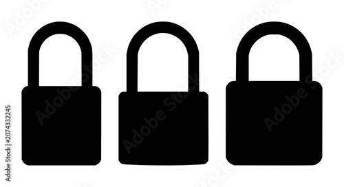 Padlock set with black silhouette design featuring security, lock, safety with protection and privacy