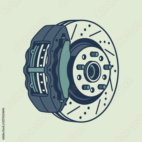 Fotografie A detailed illustration of a modern car disc brake system