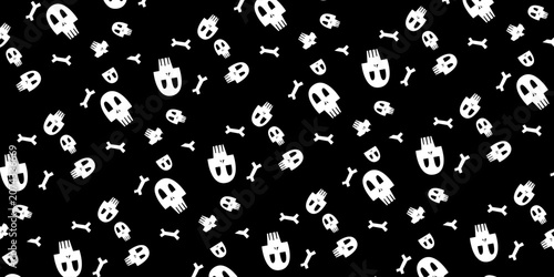 Vászonkép seamless black background and white skull, emo pattern