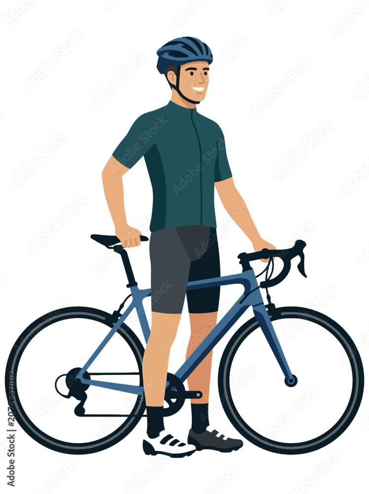 Fototapeta premium A cyclist with a modern road bicycle stands beside the bike