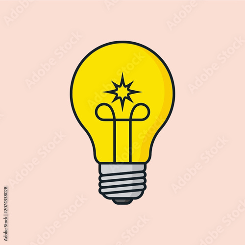 A bright yellow light bulb icon on a pink background