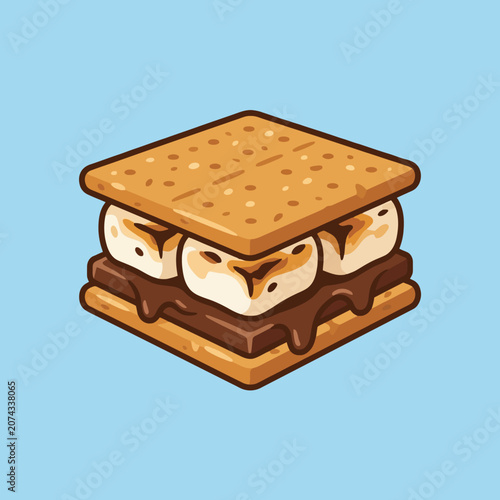 A delicious toasted s'more with melted chocolate and crackers