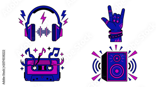 Set of colorful music icons on a white background