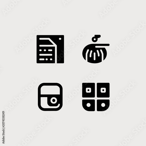 A set of four simple black icons on a light background