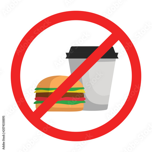 No Food and Drink Sign. Flat cartoon vector illustration