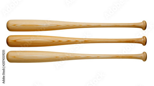 Tableau sur toile Three wooden baseball bats arranged horizontally