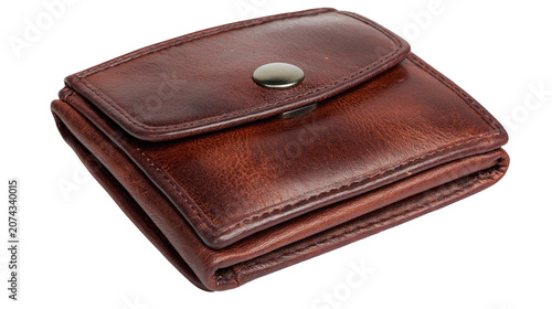 Photos Brown leather bi-fold wallet with metal snap closure