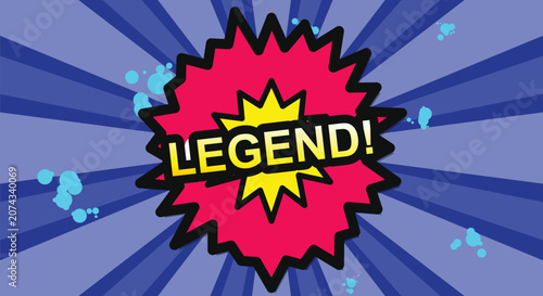 Obraz na płótnie Comic book style burst with text legend exclamation point against blue radiating background