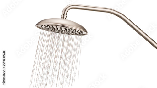 Fotografie Brushed nickel shower head with water streams