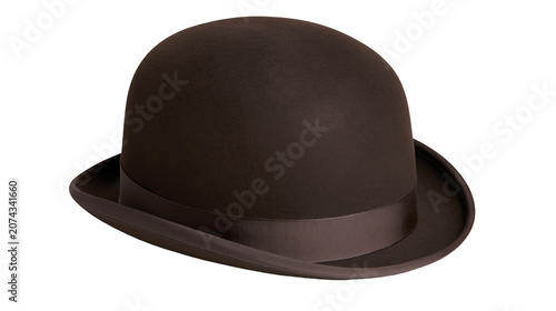 Fotografía Brown felt bowler hat with dark ribbon band
