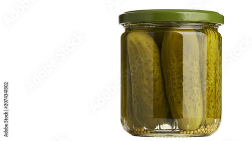 Fotografie Pickles in brine in glass jar with green lid