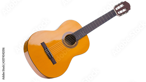 Canvas Print Acoustic guitar with orange body and dark fretboard