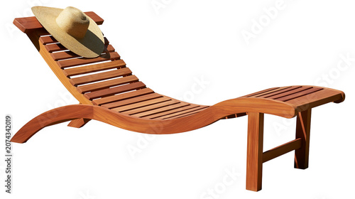Obraz na plátně Wooden chaise lounge with straw hat