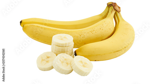 Bild auf Leinwand Whole and sliced ripe yellow bananas with brown spots