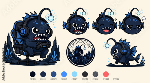 Quadro em tela Cute Blue Monster Character Design with Accessories.