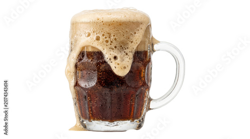 Canvastavla Mug filled with refreshing dark beer topped with thick creamy foam isolated on a transparent background