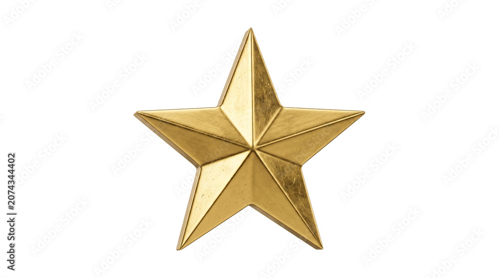 Obraz premium Shiny gold star ornament with metallic texture isolated on a professional transparent background asset.
