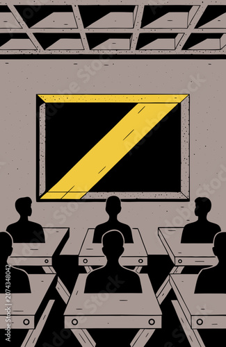 Classroom Students Silhouette Brutalism Poster Minimalist Vector Art