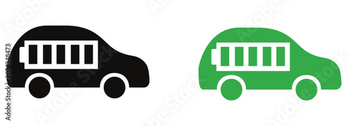 Electric Car with Battery Charge Indicator Icons Representing EV Battery Status, Sustainable Transportation, Green Energy and Smart Mobility Solutions