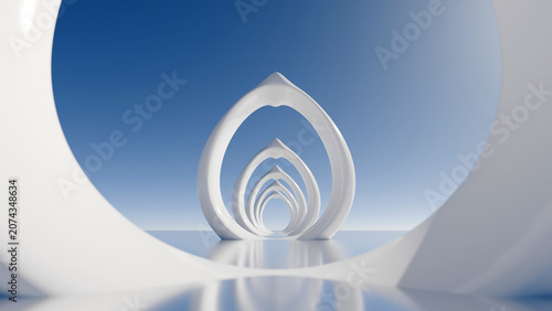 Tableau sur toile Abstract futuristic white arch structures tunnel row 3D render with perspective