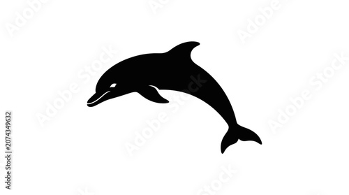 Foto Black silhouette of a dolphin swimming.