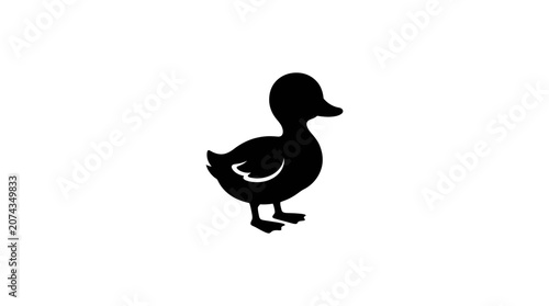 Bild auf Leinwand Black Silhouette Of A Small Duck.