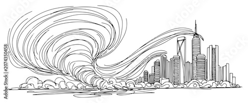 Photos Massive tornado approaching city skyline line art, natural disaster and extreme