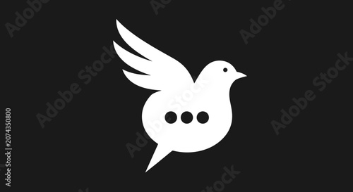 White bird speech bubble icon design on black background