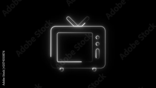 Glowing neon Tv icon animation on Black Background, 4k video