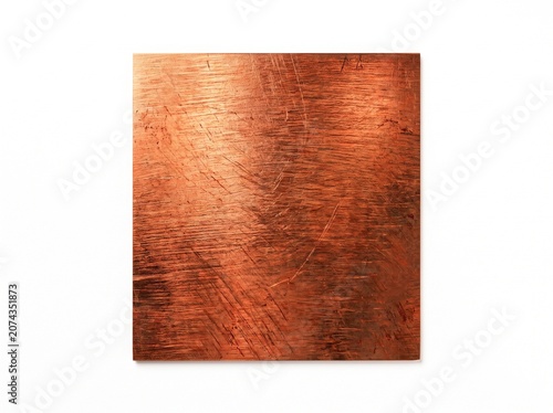 Brushed copper plate texture isolated on white background metallic bronze sheet
