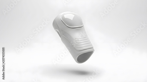 Futuristic White Handheld Gadget Hovering in White Studio